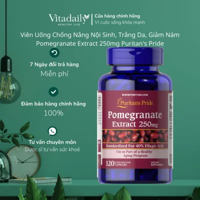 Viên Uống Lựu Chống Nắng Nội Sinh, Trắng Da, Giảm Nám Pomegranate Extract 250mg Puritan's Pride