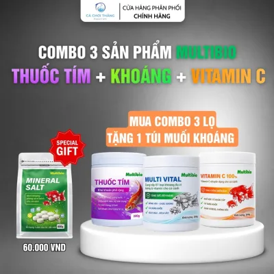 Combo chăm sóc cá cảnh toàn diện MULTIBIO (100g mỗi lọ) - Bột tím, Khoáng tổng hợp và Vitamin C