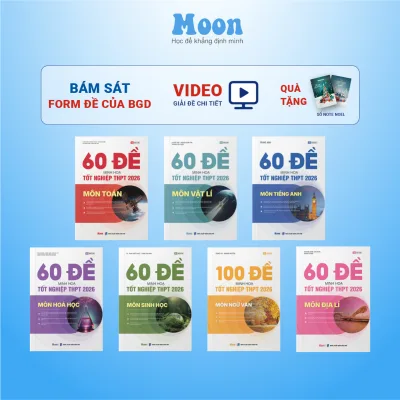 Sách ID Bộ Đề Minh Hoạ Ôn Thi THPT 2026 môn Toán, Lý, Hoá, Sinh, Anh, Văn, Sử, Địa Moonbook