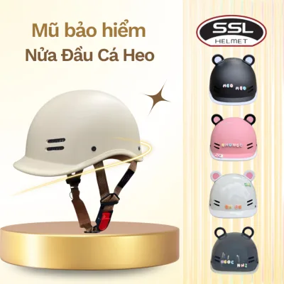 Mũ Bảo Hiểm Nửa Đầu Cá Heo Cute Nhiều Màu Nón Bảo Hiểm ABS Nhẹ, An Toàn, Có Charm Tên Dễ Thương