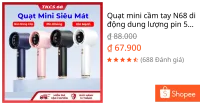 Quạt mini cầm tay N68 di động dung lượng pin 5000mAh có thể sạc gió mạnh 100 tốc độ turbo phản lực màn hình hiển thị pin