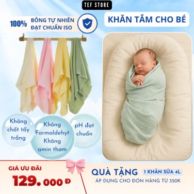 Khăn tắm cho bé khăn quấn ủ đa năng 2 lớp muslin bông tự nhiên 100x100cm mềm mại thấm hút Tef store
