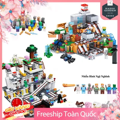 Children's Puzzle Set for Building Houses According to the Famous Game Mine Block Craft, There Are 4 House Models for Children to Choose from