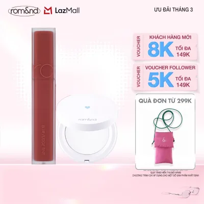 Combo Phấn phủ dạng nén Romand Better Than Finish 12g + Son kem siêu lì Romand Blur Fudge Tint 5g