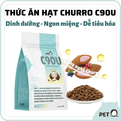 Thức ăn hạt cho mèo tiết niệu PetQ, Hạt Churro C90U, 90% từ thịt & dầu động vật, Bổ sung DL-Met, Việt quất, Ngon miệng
