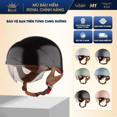 Mũ bảo hiểm 1/2 Royal M38K kính âm màu trà gọn nhẹ, phù hợp nam nữ đi xe máy, size L XL chính hãng