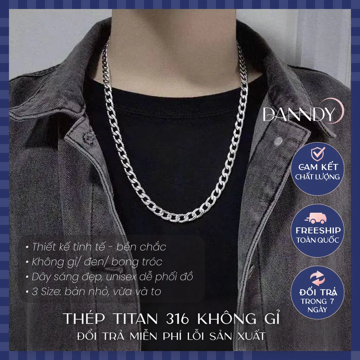 Dây chuyền nam đẹp ngầu dây chuyền nam titan ko rỉ vòng cổ nam thép không gỉ | Dandy