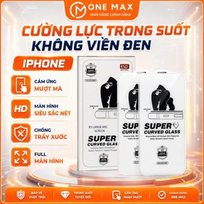 Kính cường lực không viền đen trong suốt SUPER ESD 9D cho IP 17Promax 16Promax 16/15/14/13/12/11/xr/xs/x/pro/plus/max