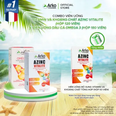 Combo 2 TPBVSK Viên uống Vitamin và khoáng chất AZINC VITALITE (Hộp 120 viên) & Viên Uống Dầu Cá Omega 3 (Hộp 180 Viên)