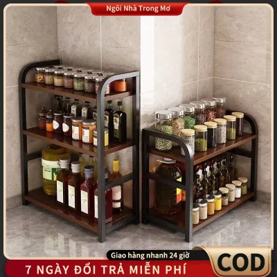 Kệ Gia Vị Nhà Bếp Thiết Kế Thông Minh Hiện Đại Khung Sắt Sơn Tĩnh Điện Không Gỉ Cao Cấp Gỗ Bền Bỉ Chống Thấm