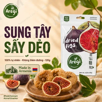 Aregi Dried Figs 120g - Healthy Dried Fruit Snack No Added Sugar, Good Source of Fiber, Clean-Eating Alternative to Candy & Junk Food, Office & Post-Workout Snack, Natural Product of Armenia, Russian Mart VN