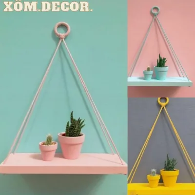 kệ treo tường decor. kệ treo tường trang trí dây treo 4 màu đen,vàng,trắng và màu gỗ cực xinh