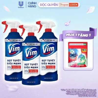 Combo 3 Chai Bọt Tuyết Siêu Mạnh Tẩy Bồn Cầu và Nhà Vệ Sinh Vim | Diệt 99,9% Vi Khuẩn (500ml)