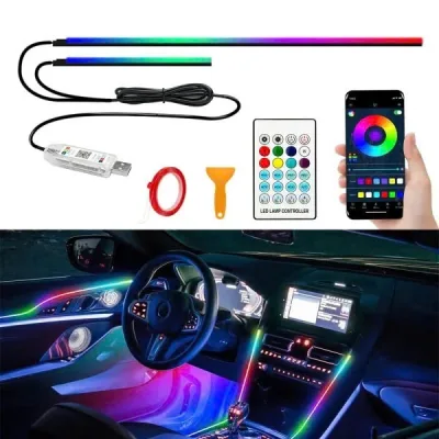 Đèn Led Viền Trang Trí Nội Thất Ô Tô acrylic full màu RGB hơn 200 chế độ màu, nguồn USB 5V
