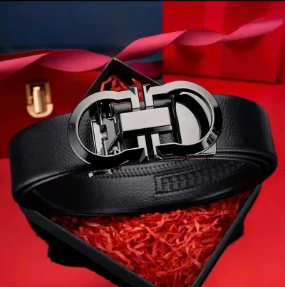 Men's Belt Made of Genuine Cow Leather, Automatic Buckle, High Quality Branded Design, White Stainless Steel Mask