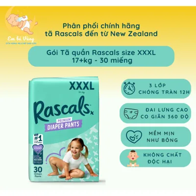 Tã bỉm quần size XXXL (17+kg) - 30 miếng, tã bỉm Rascals cao cấp an toàn cho cả da nhạy cảm