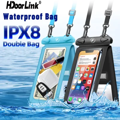 Hdoorlink Móc Đôi Chống Thấm Túi đựng điện thoại IPX8 Trong Suốt Vỏ Điện Thoại Di Động Màn Hình Cảm Ứng Túi Khô Có Dây Buộc Cổ Vỏ Điện Thoại Chống Nước
