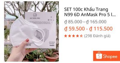 SET 100c Khẩu Trang N99 6D AnMask Pro 5 lớp lọc công nghệ nano loại bỏ 99% bụi mịn,vi khuẩn đạt chuẩn Hoa Kỳ