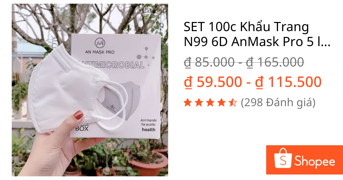 SET 100c Khẩu Trang N99 6D AnMask Pro 5 lớp lọc công nghệ nano loại bỏ 99% bụi mịn,vi khuẩn đạt chuẩn Hoa Kỳ