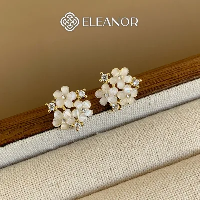 Bông tai nữ chuôi bạc 925 Eleanor Accessories hình hoa đính đá phụ kiện trang sức khuyên tai 10356