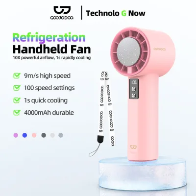 [Mới 2025]Quạt cầm tay mini Goojodoq tốc độ cao, điều chỉnh vô hạn 100 cấp độ, làm mát nhanh với miếng đệm chườm lạnh