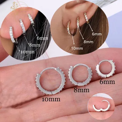 Roselife Cổ Điển 6mm / 8mm / 10mm S925 Bạc Pha Lê Vòng Bông Tai Dành Cho Nữ Bé Gái Mặc Hàng Ngày Tai Không Gây Dị Ứng Phụ Kiện Trang Sức