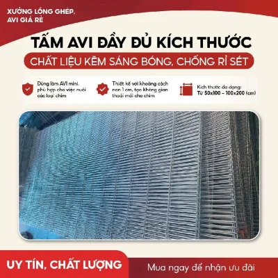 Tấm AVI kích thước 50x1m2; 1mx1m; 1mx1m5; 1mx2m; 50x1m cao; 60x1m cho mọi nhu cầu sử dụng.
