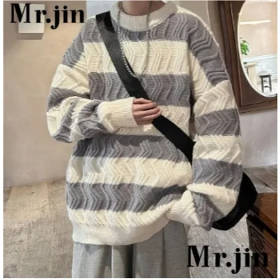 Áo Sweater Nam thời trang nam Áo Sweater Kẻ Sọc Dáng Rộng Thời Trang Đơn Giản Cá Tính Cho Nam Áo len rộng thùng thình của phụ nữ áo len nam cao cấp