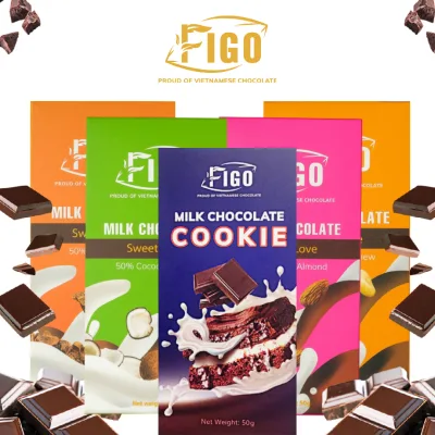 Kẹo socola sữa bánh cookie, hạnh nhân, hạt điều, dừa, hạt cacao 50g FIGO, đồ ăn vặt siêu ngon