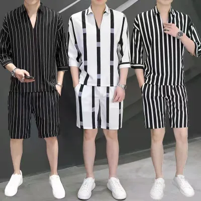 Bộ đồ nam thể thao thông thường Quần áo lụa băng hợp thời trang Bộ đồ hai mảnh Quần áo nam Một bộ phù hợp với Bộ đồ nam đẹp trai Thể thao thông thường Quần áo lụa băng hợp thời trang Bộ đồ hai mảnh Quần áo nam Một bộ đẹp trai phù hợp