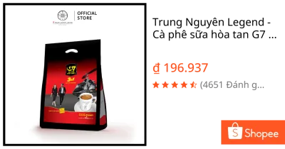 Trung Nguyên Legend - Cà phê sữa hòa tan G7 3in1 - Bịch 50 sticks x 16gr (gói dài)
