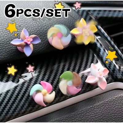 Set 6 chong chóng xoay mini trang trí xe, mũ bảo hiểm, điện thoại, máy tính, biển số xe,… + 6 đế + tặng 12 keo