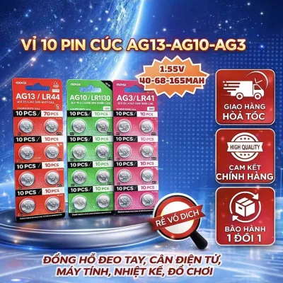 Vỉ 10 Viên Pin AG13 AG10 CR2025 CR2032 LR626 LR621 AG4 LR41 AG3 (vỉ 10 viên)