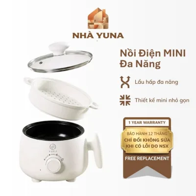 Nồi Điện Mini Đa Năng 2.0L – Nấu Mì, Hấp, Luộc – Công Suất 600W – Lòng Gốm Đen Chống Dính – Có Xửng Hấp