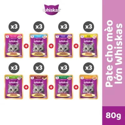 Bộ 24 Túi Thức Ăn Dạng Sốt Cho Mèo Trưởng Thành WHISKAS 80G - Dinh Dưỡng Hoàn Thiện & Cân Bằng Cho Mèo Từ 1 Tuổi trở Lên