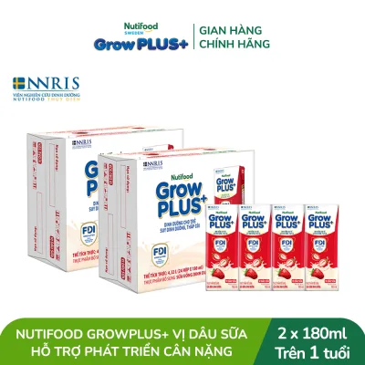 Combo of 2 Boxes of 24 Boxes of Nutifood Growplus+ Ready-To-Drink Powdered Milk Strawberry Flavor Milk Box 180ml - Supports Weight Development