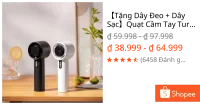 【Tặng Dây Đeo + Dây Sạc】Quạt Cầm Tay Turbo Tốc Độ Gió Cực Mạnh - Quạt Làm Mát Nhanh,Quạt tích điện mini pin cao 5000 mah