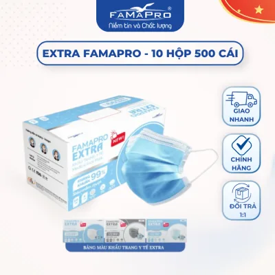 Khẩu trang y tế 4 lớp kháng khuẩn Extra Famapro Nam Anh 500 cái