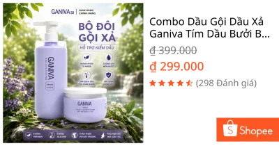 Combo Dầu Gội Dầu Xả Ganiva Tím Dầu Bưởi Bồ Kết Kiềm Dầu Giúp Tóc Mềm Mượt (1 Gội + 1 Xả Tím)