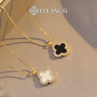 Dây chuyền nữ titan Eleanor Accessories lật mặt cỏ 4 lá hai màu phụ kiện trang sức vòng cổ 5796