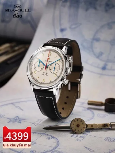 SEA-GULL | Đồng Hồ Chronograph Phi Công Quân Đội với Cột Sắp Xếp và Tay Quay Thủ Công