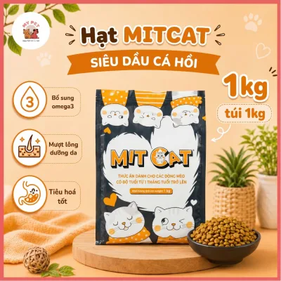 Hạt cho mèo MITCAT - Dầu cá giúp giảm rụng lông, vị cá ngừ mới, túi nguyên seal 1kg cho mèo mọi lứa tuổi