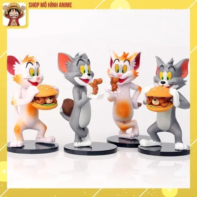 Mô Hình Tom Và Jerry, Bộ 4 Mô Hình Tom Ăn Hamburger Jerry Siêu Dễ Thương,Cao 10cm, Thích Hợp Decor Trang Trí, Bộ Sưu Tập