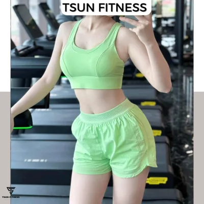 Bộ đồ tập gym, yoga gồm áo bra mút đúc quần đùi 2 lớp, set đùi bra tập gym, yoga nữ Tsun Fitness