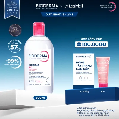 Dung dịch làm sạch và tẩy trang micellar cho da thường và da nhạy cảm Bioderma Sensibio H2O - 500ml