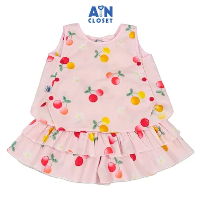 Bộ quần áo Ngắn bé gái họa tiết Cherry Đỏ Vàng cotton - AICDBGHK4ICD - AIN Closet