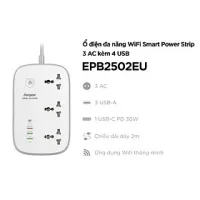 Ổ điện đa năng Energizer thông minh, WiFi Smart Power Strip chịu tải 2500W, sạc nhanh USB-C 38W - Hàng chính hãng