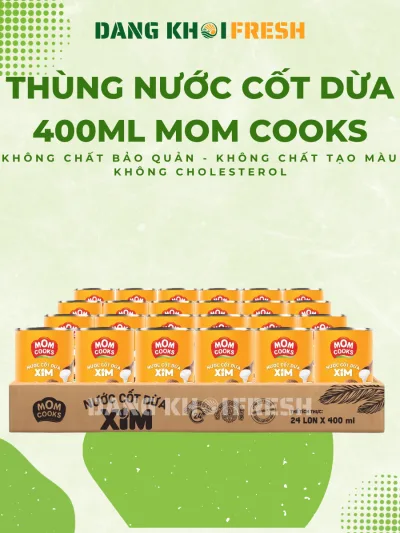 COMBO Thùng 24 Lon Nước Cốt Dừa Mom Cooks 400ml, Nước Màu Dừa Coconut Nguyên Chất Làm Cafe Sữa Dừa
