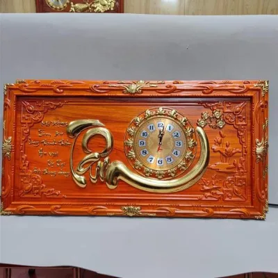 Tranh đồng hồ gỗ Hương điêu khắc chữ Tâm ( 41x81cm )