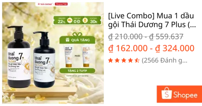 [Live Combo] Mua 1 dầu gội Thái Dương 7 Plus (chai 250ml/ 500ml) tặng Dầu xả 7 Plus Gold